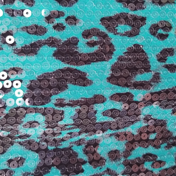 FANCY SEQUIN Size 1X ANIMAL PRINT Turquoise JOAN RIVERS SLEEVELESS PARTY TOP - Picture 10 of 14